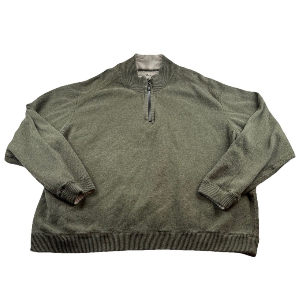 Tommy Bahama Men's Reversible Sweater 1/4 Quarter Zip Green Beige 2XL XXL